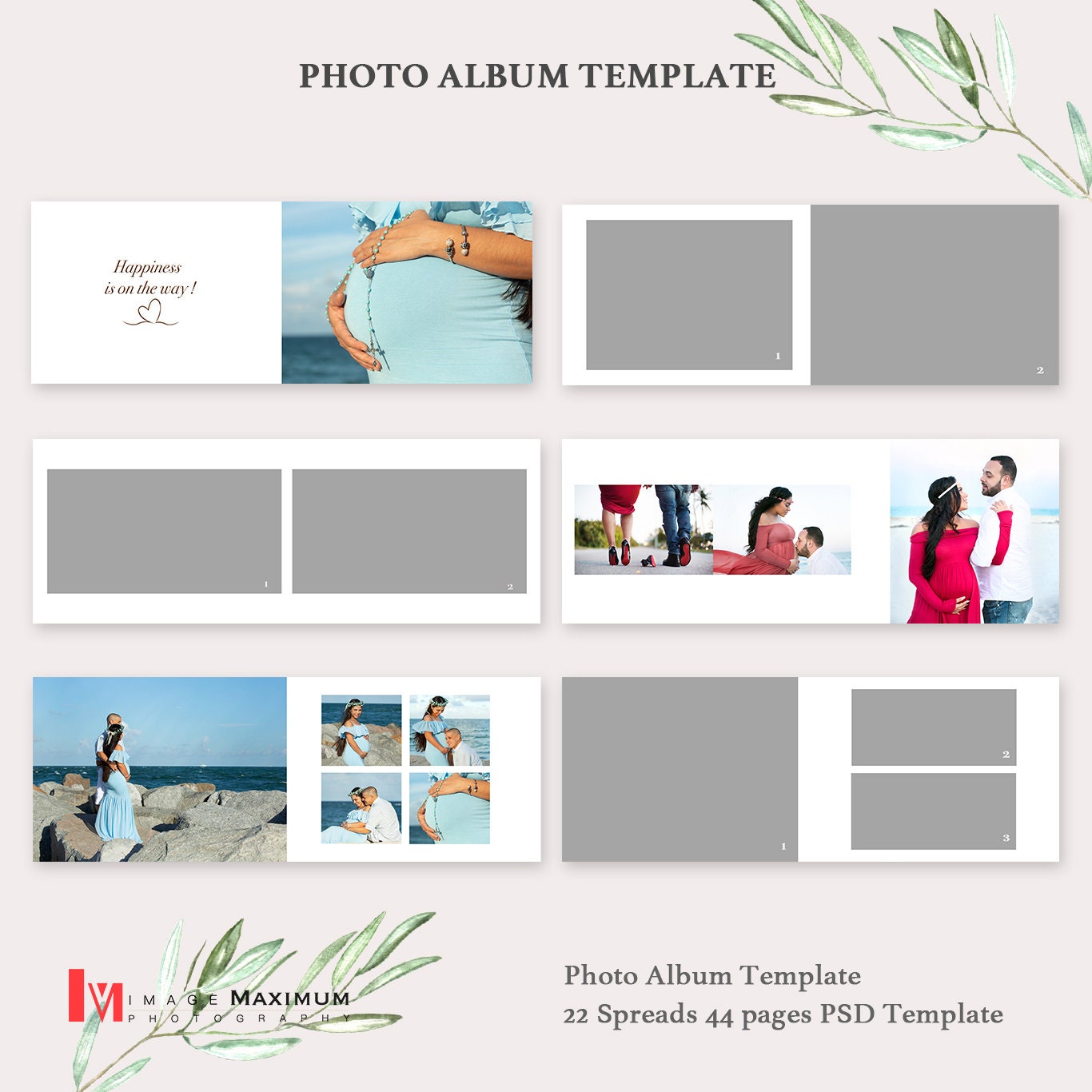 Minimalist 11x14 PORTRAIT Vertical Wedding Album Template, 30-page