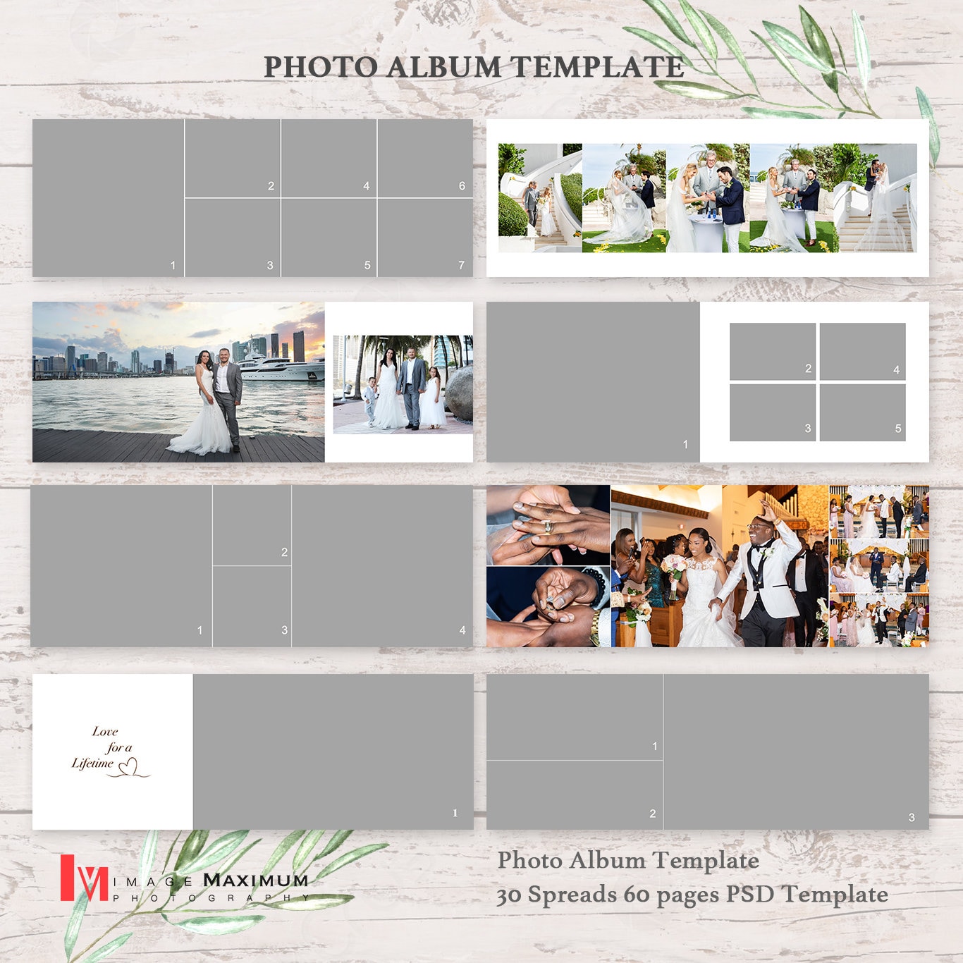 Minimalist 11x14 LANDSCAPE Wedding Album Template, 30-page Cover