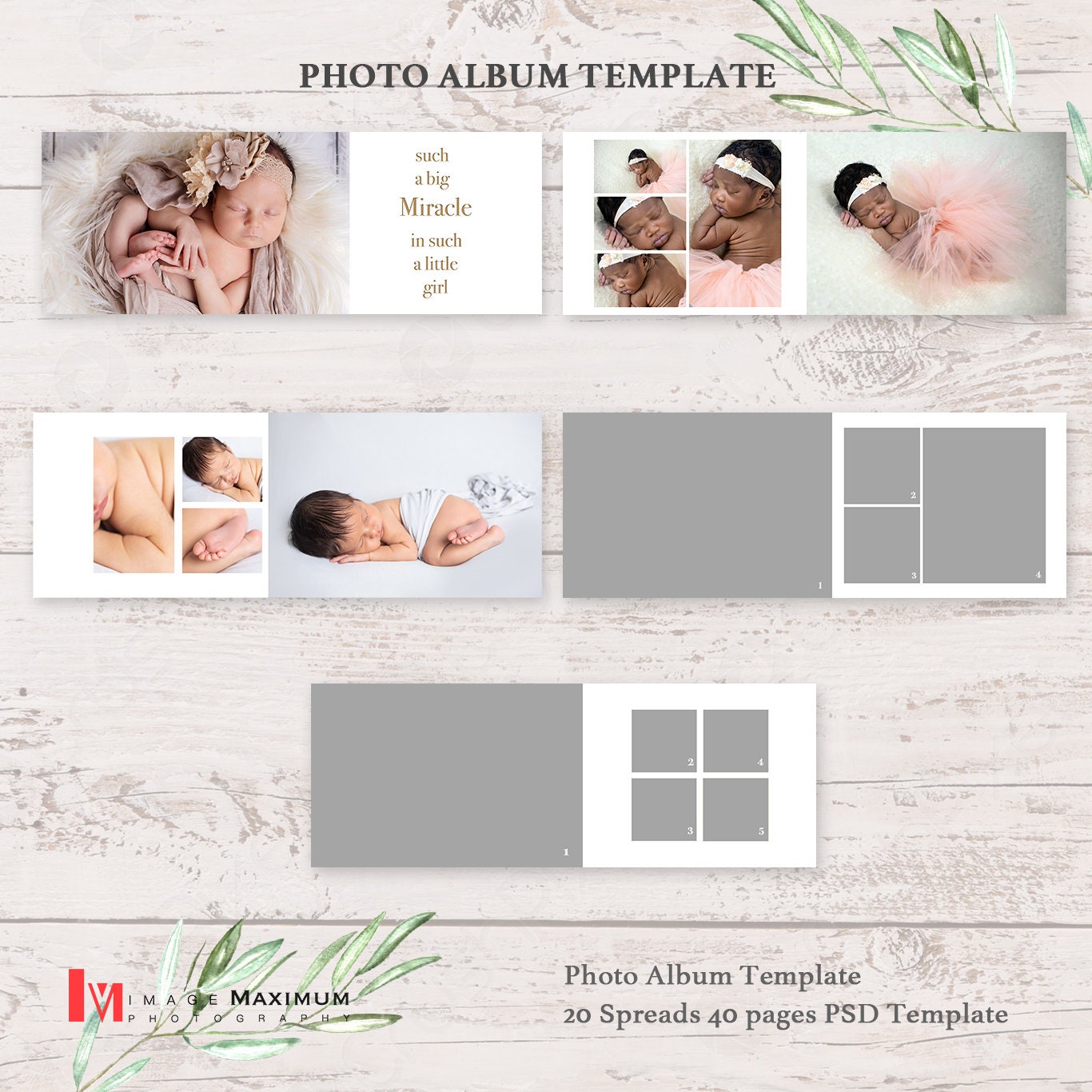Newborn Photo Album Templates Bundle of 2 11x14  14x11  Photo Album Templates Photoshop PSD Collage Newborn Templates for Photographers