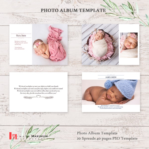 Newborn Photo Album Templates 8x6 Photoshop PSD Collage Newborn Templates for Photographers, Family Album Templates