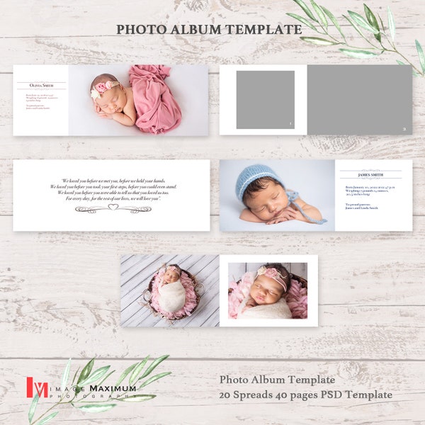 Newborn Photo Album Templates 8x11 Photoshop PSD Collage Newborn Templates for Photographers Family Album Templates