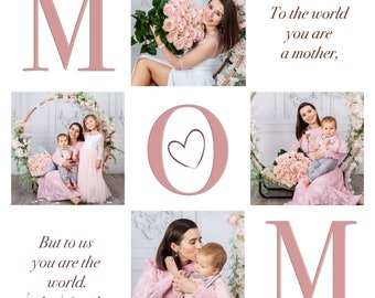 Muttertag Foto-Collage-Vorlage Rosa Blumenmuster PSD