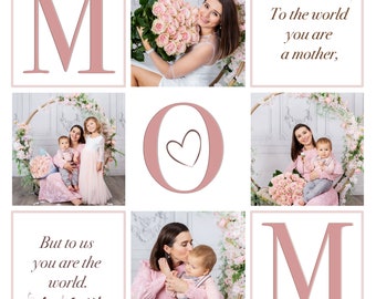 Muttertag Foto-Collage-Vorlage Rosa Ton 20x20 quadratisch PSD