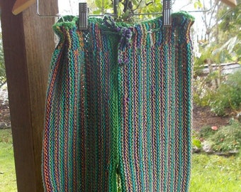 child's hand knitted pants. bright colours, cotton/acrylic blend yarn ON SALE