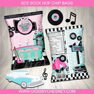 50's Treat Bags | Sock Hop Favor Bags | 50's Chip Bags | Birthday Party | 50's Sock Hop Party