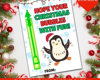 Christmas Mini Bubble Card Printable | Penguin Holiday Classroom Favor | Kids Christmas Party Favor Tag | Instant Download Bubble Holder