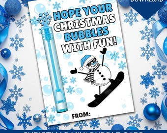 Christmas Mini Bubble Card Printable | Penguin Holiday Classroom Favor | Kids Christmas Party Favor Tag | Instant Download Bubble Holder