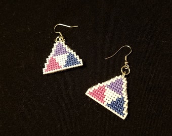 Legend of Zelda Bi-Triforce Cross-Stitch Earrings - Retro NES Video Games Pixel Art