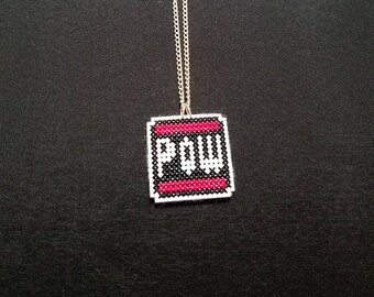 Super Mario Cross-Stitch POW Necklace - Retro Gaming 8-bit NES Pixel Art