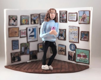 Custom Polymer Clay Birthday Celebration Figurine,  Custom Sculpture