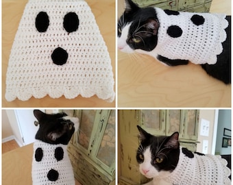 MADE TO ORDER Ghost Cat Sweater/Costume- Halloween costumes for cats- Ghost Cat- Clothes for Cats