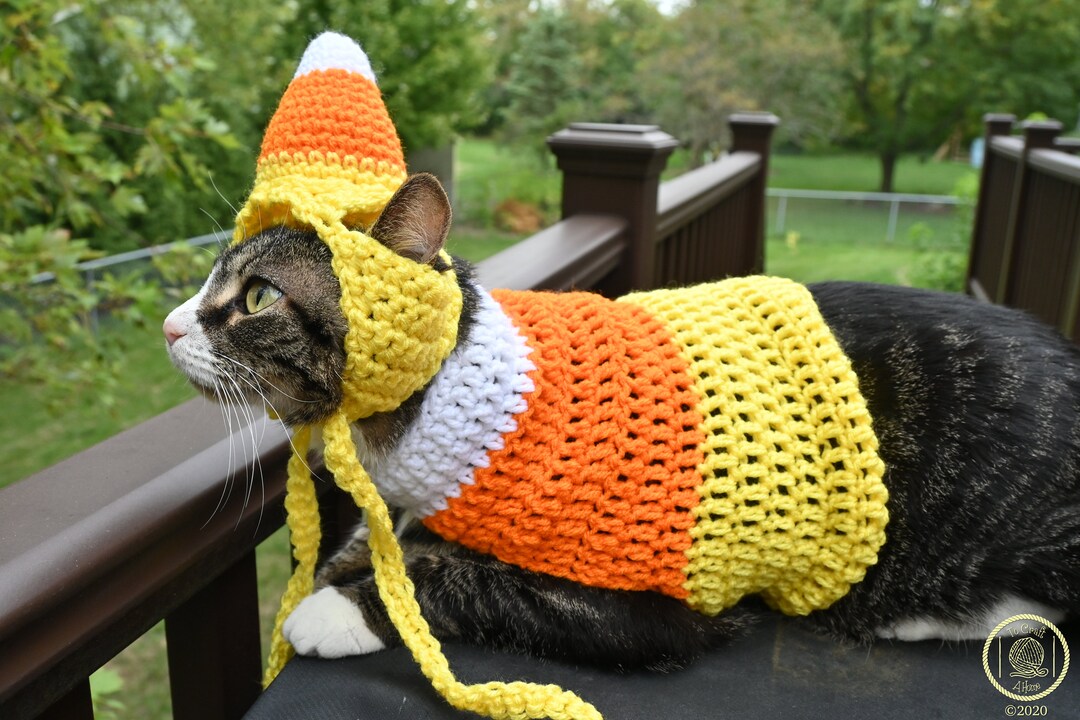 MADE TO ORDER Candy Corn Pet Sweater With Option of Matching Hat