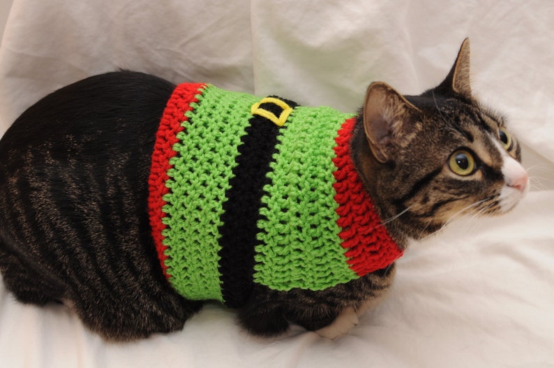 Crochet Elf Cat Sweater Ugly Christmas Sweater for Cats Holiday cat sweater Clothes for cats image 2