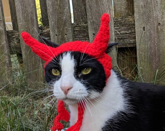 MADE TO ORDER Devil Cat Hat- Halloween Cat Costumes- Cat Hat- Clothes for Cat