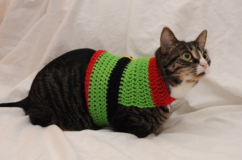 Crochet Elf Cat Sweater Ugly Christmas Sweater for Cats Holiday cat sweater Clothes for cats image 4