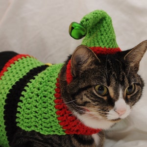 Crochet Elf Cat Sweater Ugly Christmas Sweater for Cats Holiday cat sweater Clothes for cats image 5