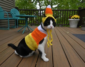 Crochet Candy Corn Cat Costume PDF Pattern Hat and Sweater Set