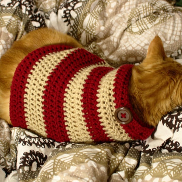 MADE TO ORDER Striped Cat Sweater (multiple color choices)-Crochet Cat Sweater-Multiple color options-Cat Clothes