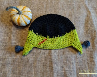 MADE TO ORDER Frankenstein Hat-Frankenstein Earflap Hat-Frankenstein Beanie-Crochet Frankenstein Hat