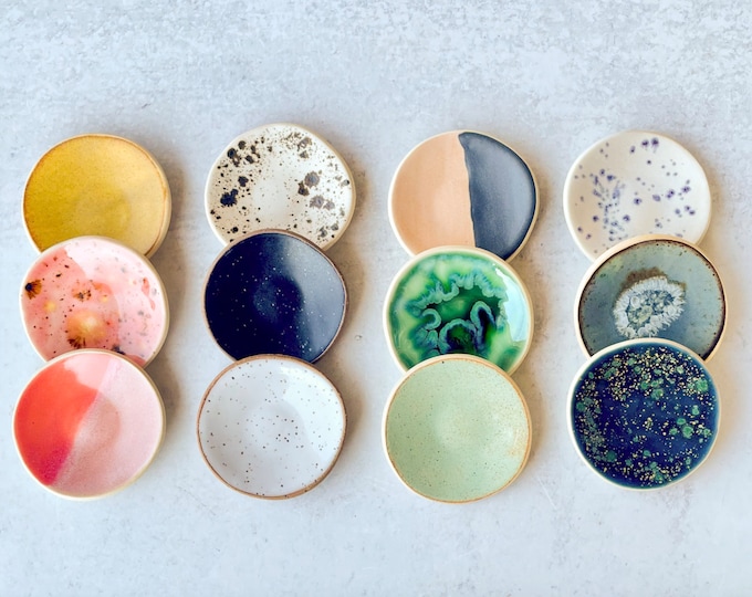 Handmade Ceramic Ring Dish: Small Jewelry Holder, Food Safe, Ceramic Base