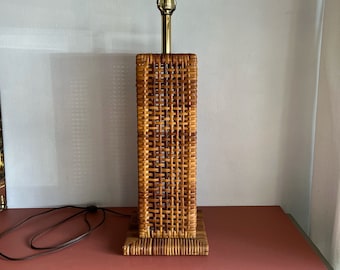 vintage basket weave table lamp woven boho chic