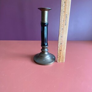 vintage single black porcelain and brass candlestick image 7