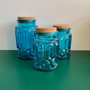 vintage Moon and Stars blue canister vase cork lid 3 available