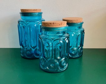 vintage Moon and Stars blue canister vase cork lid 3 available
