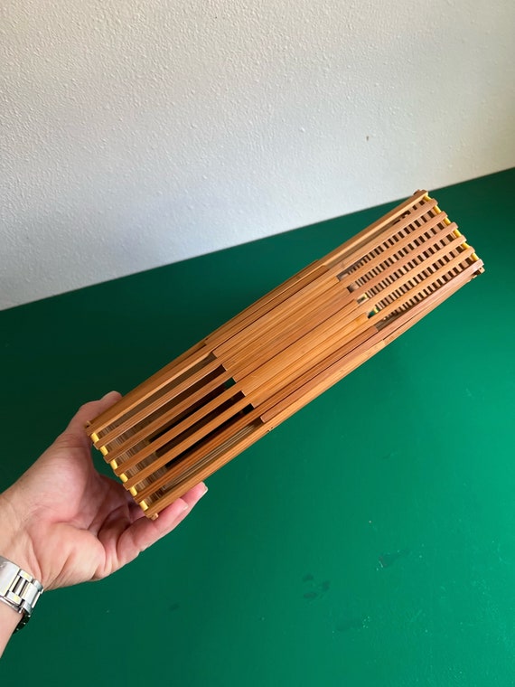 vintage bamboo cage purse open weave handbag - image 5
