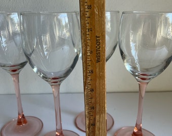 Vintage Pink Stem Wine Glasses Luminarc France Set of 5 Stemware Rosé 
