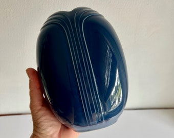 vintage 80s deco ceramic vase blue porcelain glossy glam
