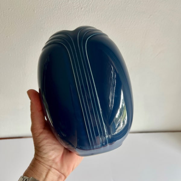 vintage 80s deco ceramic vase blue porcelain glossy glam