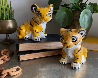 vintage ceramic tiger cub pair 1986