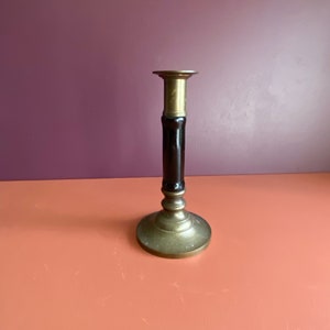 vintage single black porcelain and brass candlestick image 3
