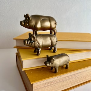 vintage set of 3 brass pig figurines pig family