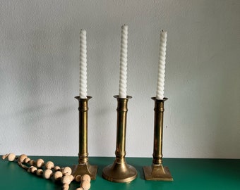 vintage solid brass candlesticks set of 3 traditional column