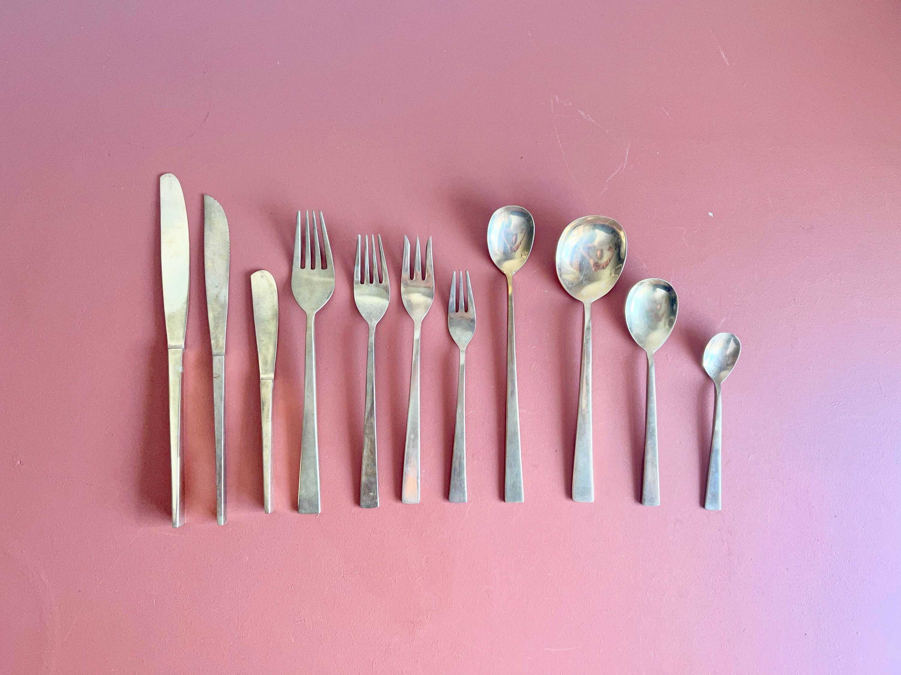 Vintage nickel bronze brass look flatware full service for 9 Etsy.de