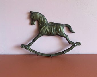 vintage solid brass rocking horse key rack holder