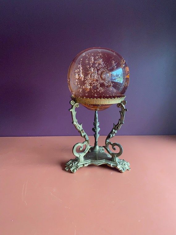 Vintage Large Brass Sphere Stand Orb Holder Pillar Candle Etsy