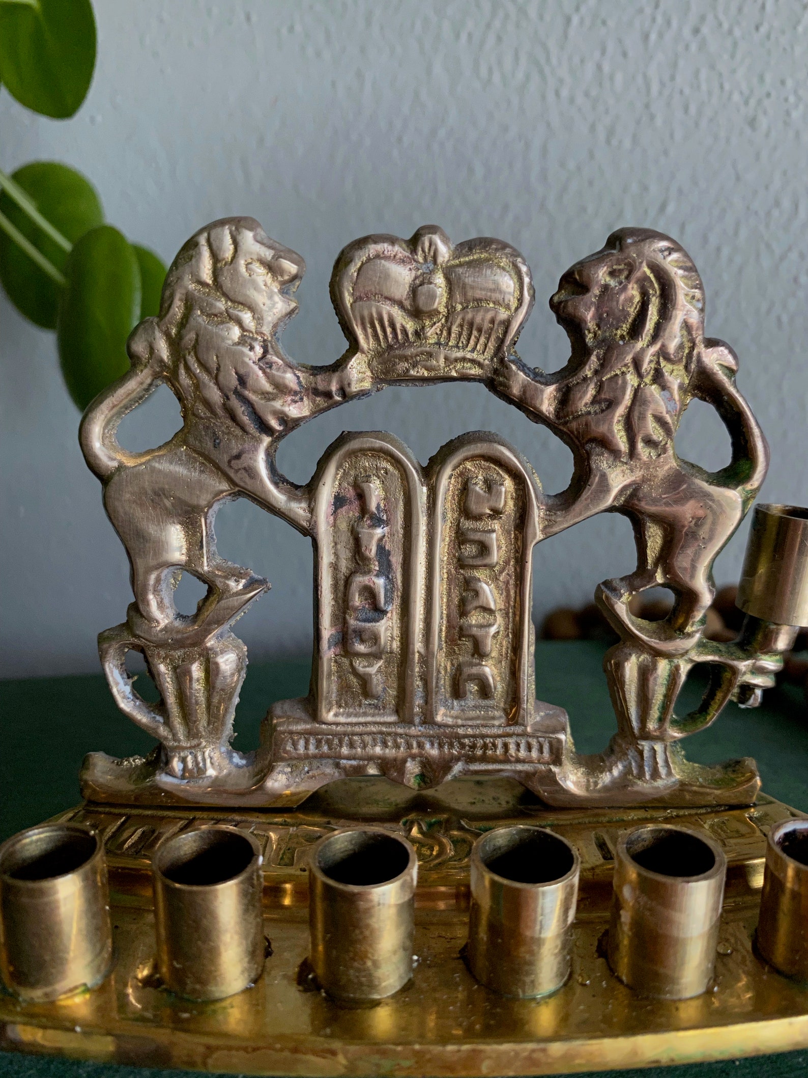Vintage small brass Menorah Judaicia Hanukkah Lions of Judah Etsy