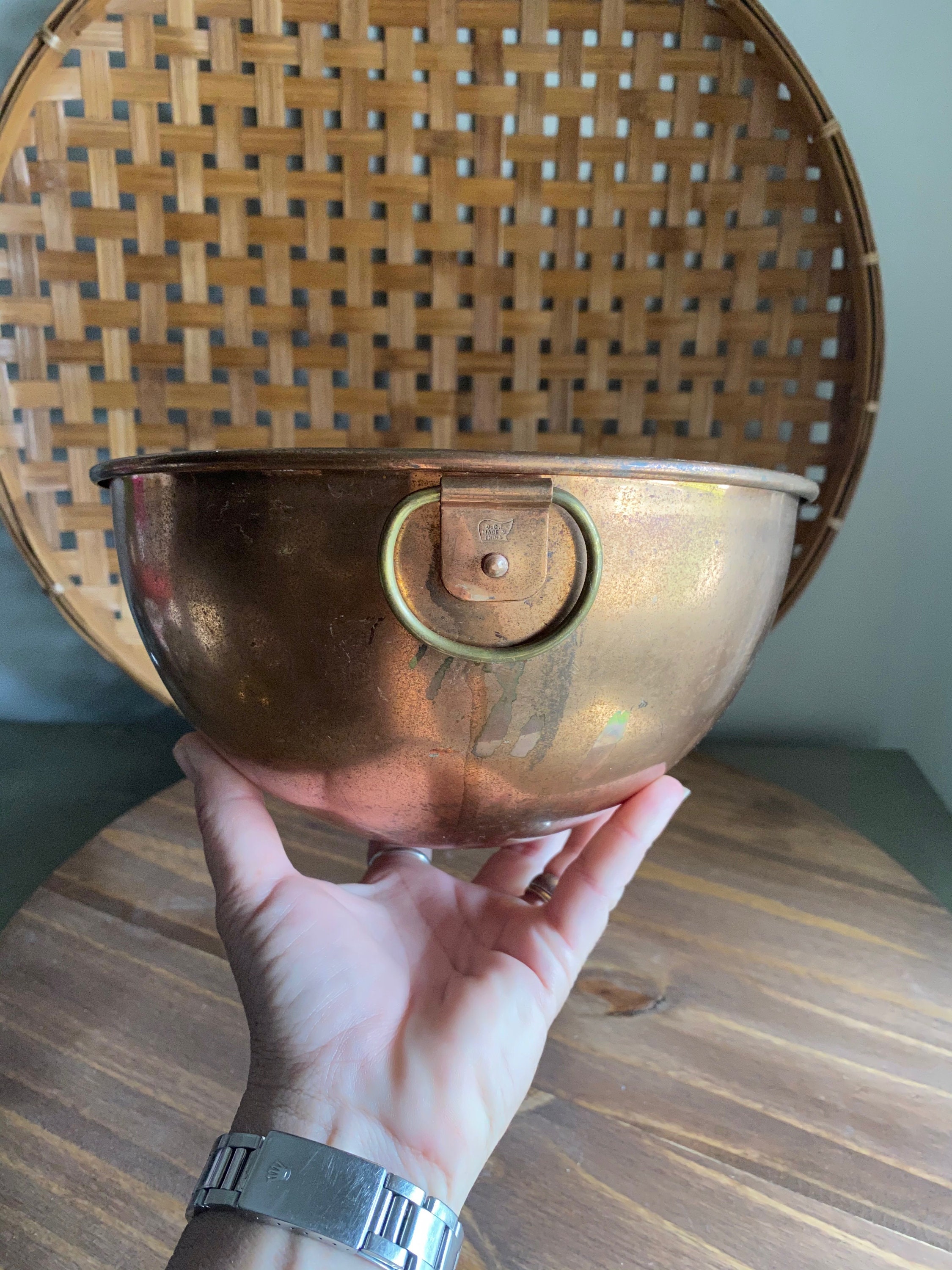 Vintage copper whipping bowl aged weathered kitchen decor Etsy