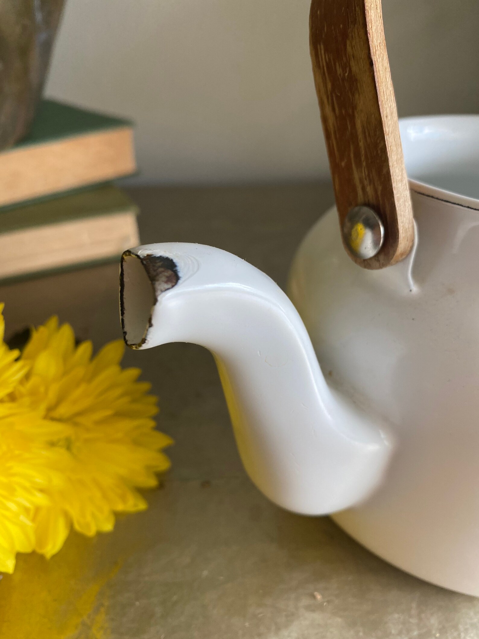 Vintage Small White Enamelware Teapot Farmhouse Decor Vase Etsy