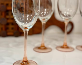 vintage pink stem wine glasses Luminarc France set of 4 stemware Rosé