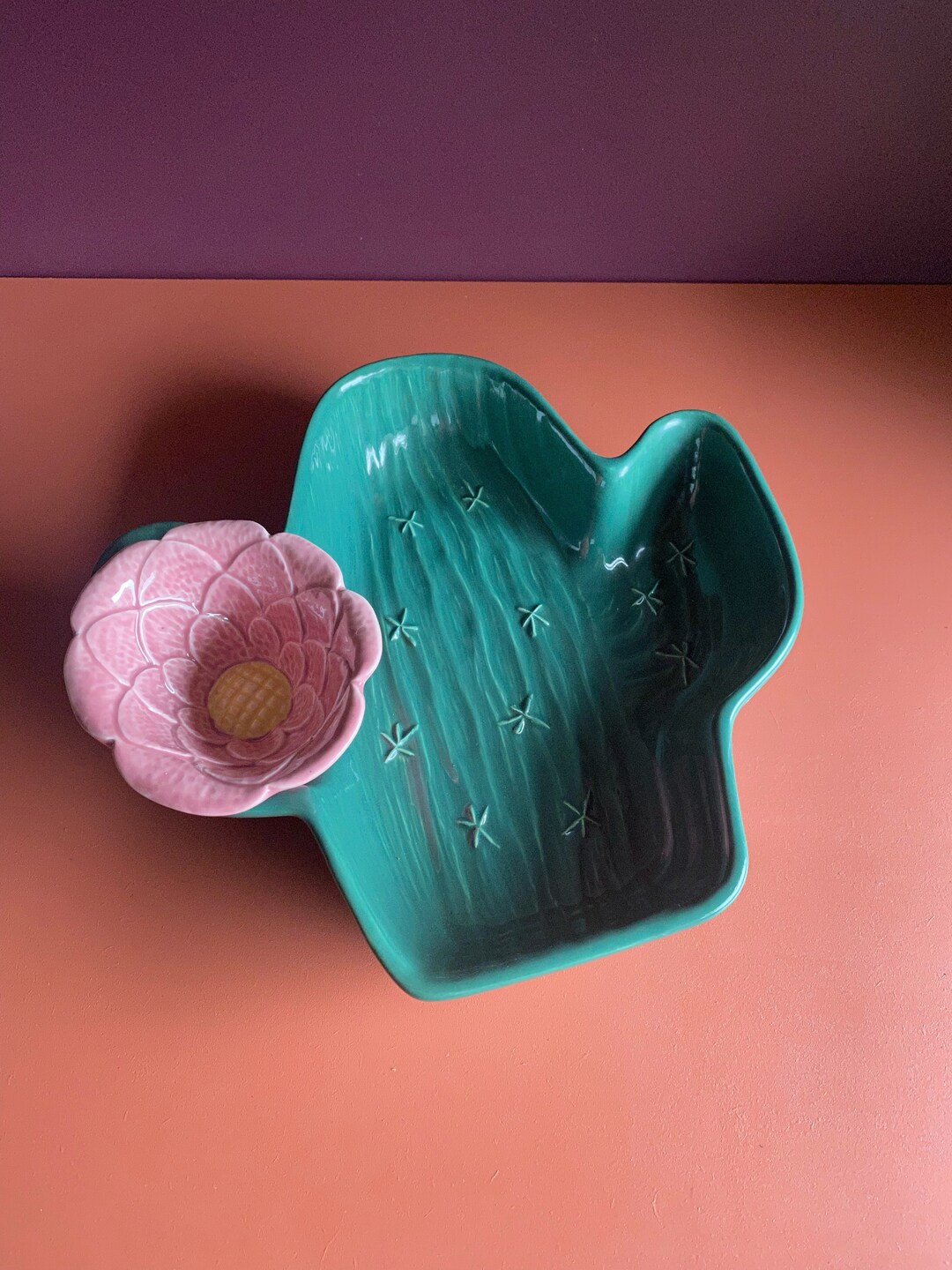 Vintage Cactus Chip and Dip Dish Treasure Craft Saguaro Pink Etsy