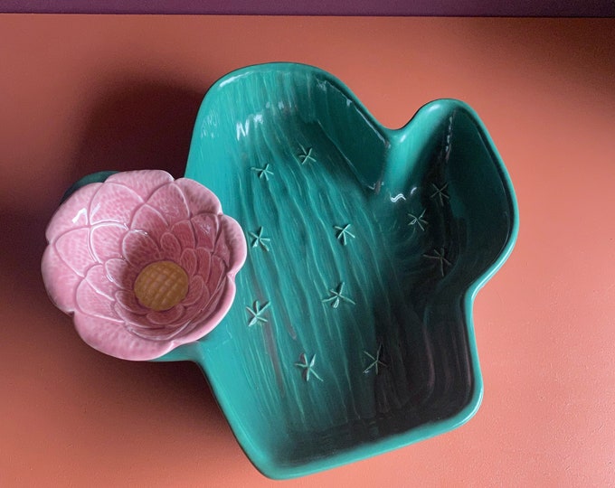 Vintage Cactus Chip and Dip Dish Treasure Craft Saguaro Pink Etsy