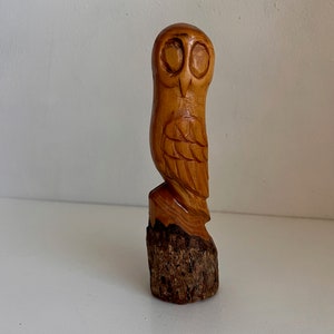 vintage carved wood owl figurine bark detail