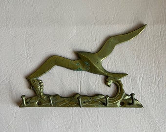 vintage solid brass Seagull key hook wall mount coastal decor