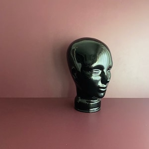 vintage black glass head mannequin Made in Spain sculpture art