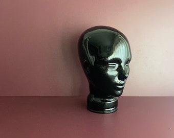 vintage black glass head mannequin Made in Spain sculpture art