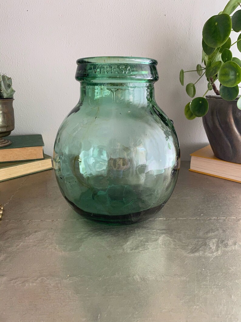Vintage French Large Glass Olive Jar Viresa Antique Glass Etsy